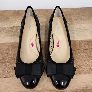 Ros Hommerson Trisha Womens Black Patent Leather Flowers Bow Dressy Flats 6N‎